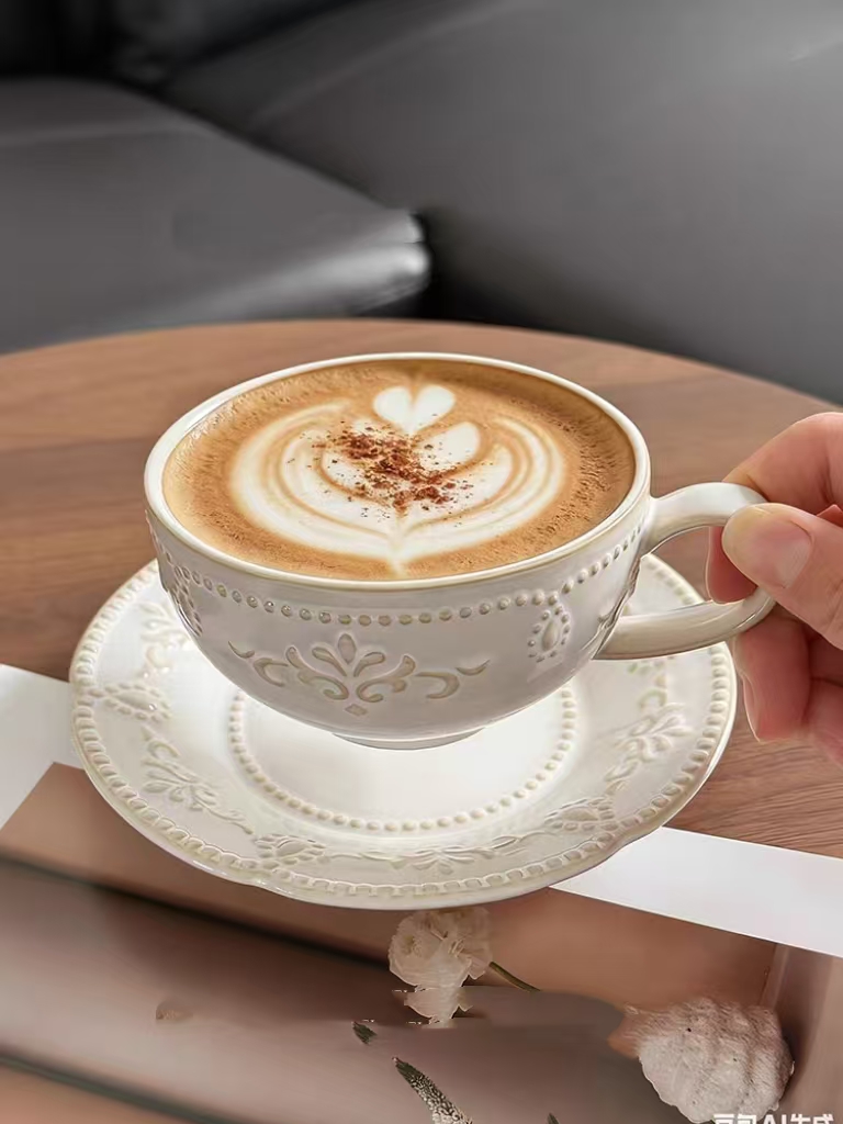French Retro Relief Flower Cup - Espresso Cup Saucer 评论和价格