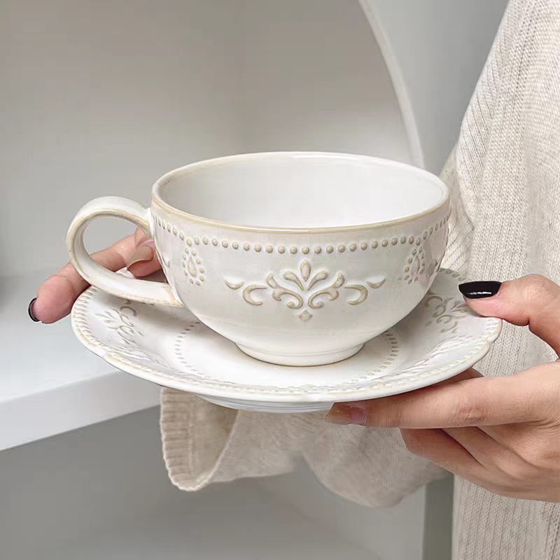 French Retro Relief Flower Cup - Espresso Cup Saucer 评论和价格