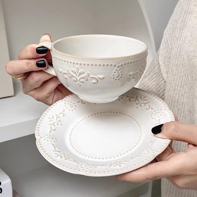 French Retro Relief Flower Cup - Espresso Cup Saucer 评论和价格